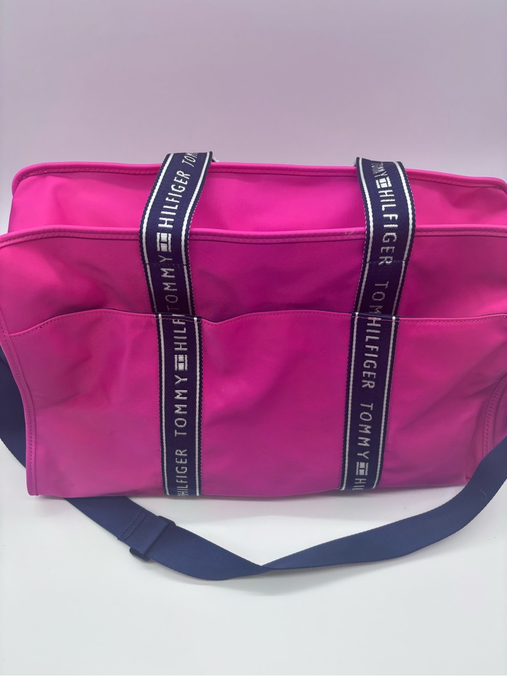 Tommy Hilfiger Bright Pink Canvas Tote with Navy Logo Straps